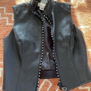 Stud-Trim Black Leather Vest